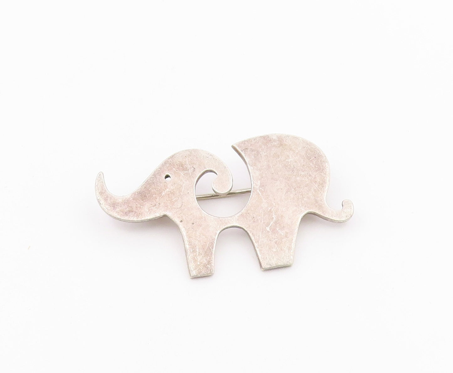 MEXICO 925 Silver  Vintage Shiny Swirl Cutout Elephant Brooch Pin  BP7561