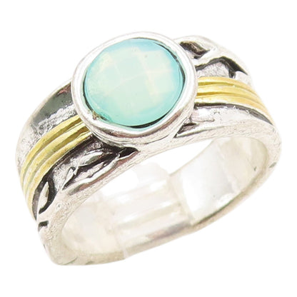 925 Sterling Silver Vintage Ring Two Tone Quartz Leafy Vine Band  Sz 7  RG36245