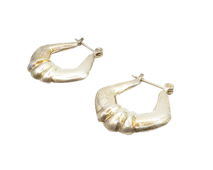 925 Sterling Silver  Vintage Hollow Fluted Detail Shiny Hoop Earrings  EG6921