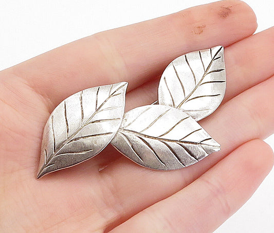 925 Sterling Silver  Vintage Antique Etched Floral Leaves Brooch Pin  BP1287