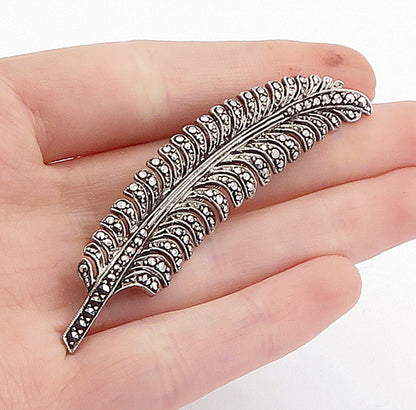 BELGIUM 925 Sterling Silver  Vintage Sparkling Feather Brooch Pin  BP1361