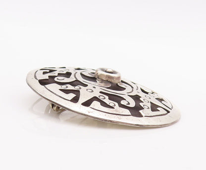925 Sterling Silver Vintage Brooch Pin MEXICO Swirly Carve Trible Design BP10907