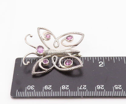 925 Sterling Silver Vintage Brooch Pin Amethyst Elegant Butterfly Charm  BP12438