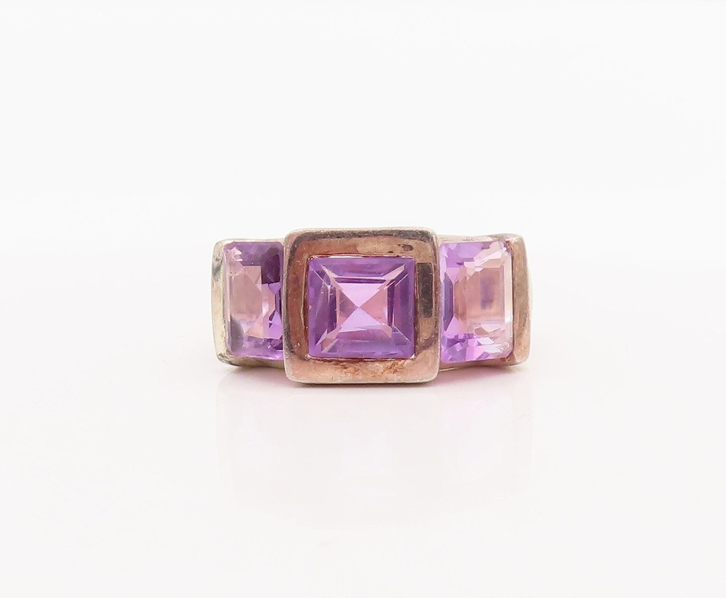 925 Sterling Silver Vintage Ring Square Cutout Inlay Amethyst  Sz 7  RG28774