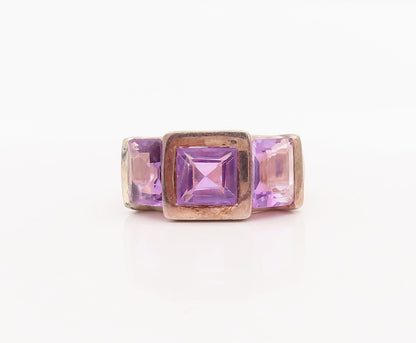 925 Sterling Silver Vintage Ring Square Cutout Inlay Amethyst  Sz 7  RG28774