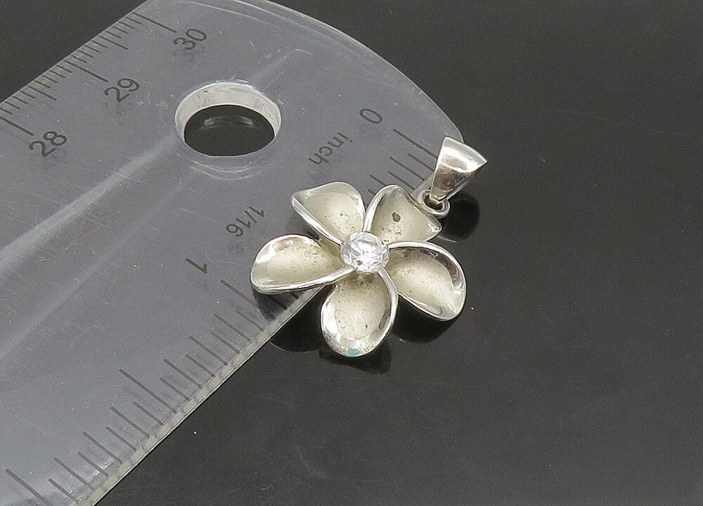 925 Sterling Silver  Vintage Cubic Zirconia Flower Motif Pendant  PT19316
