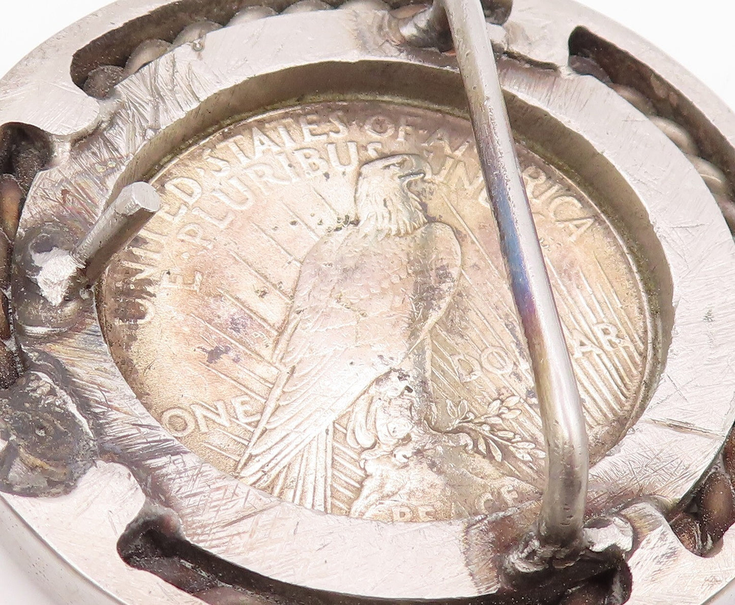 925 Sterling Silver Vintage Belt Buckle Royal Face Carved Heavy Round  TR3895
