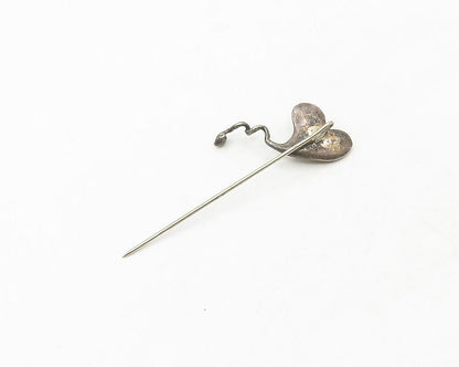 925 Sterling Silver  Vintage Dark Tone Love Heart Lapel Pin  TR2403