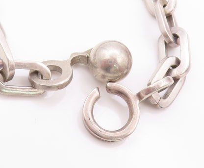 925 Sterling Silver Vintage Bracelet Solid U Chain Dangling Dog Charm  BT11277