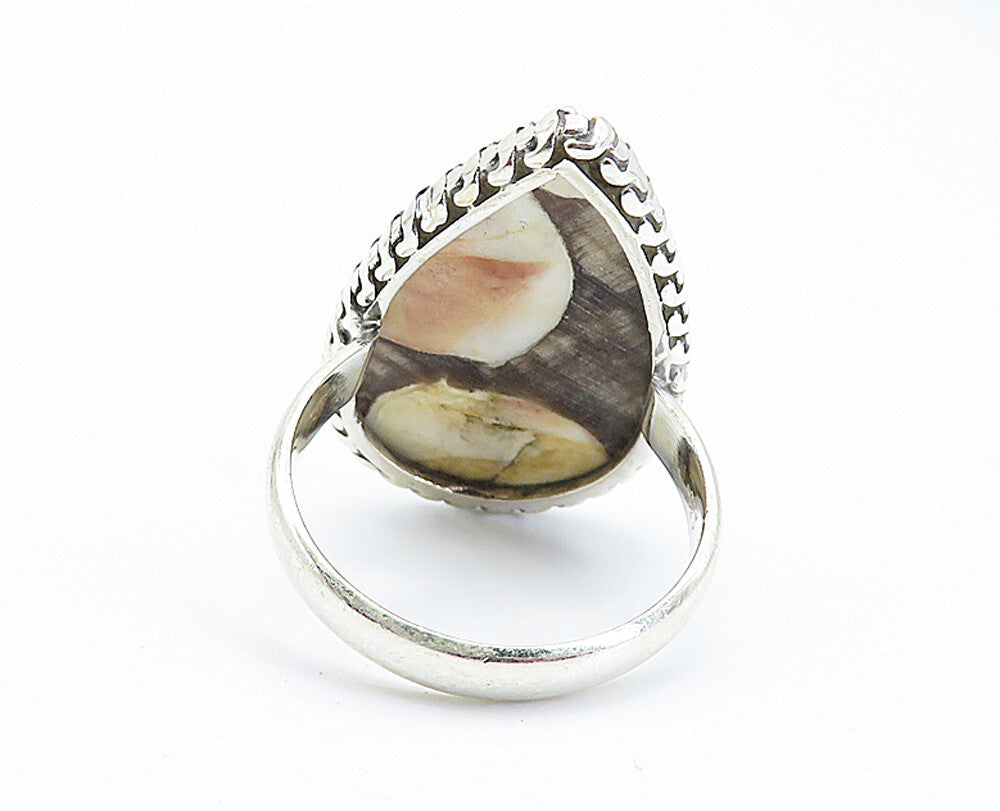 925 Sterling Silver  Pear Shaped Spotted Jasper Cocktail Ring Sz 9  RG8194