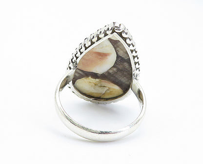 925 Sterling Silver  Pear Shaped Spotted Jasper Cocktail Ring Sz 9  RG8194