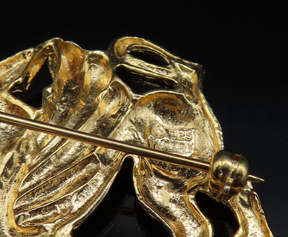 925 Sterling Silver  Vintage Carved Gold Plated Dragon Brooch Pin  BP9553