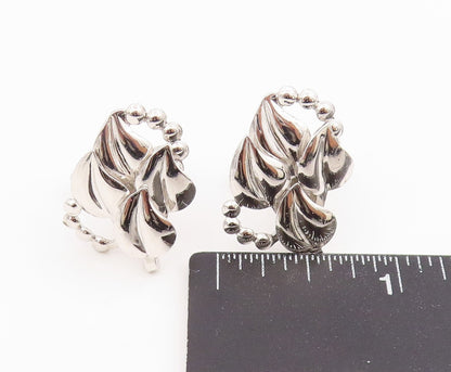 925 Sterling Silver Vintage Cufflinks Modernist Beaded Floral Leaf Motif  TR4156