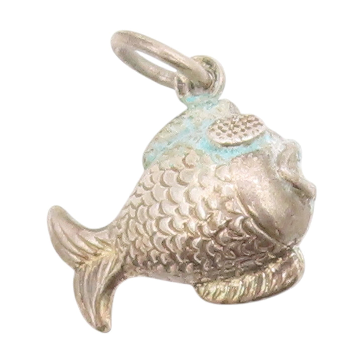925 Sterling Silver Vintage Pendant Etched Nautical Lucky Koi Fish Charm PT25750