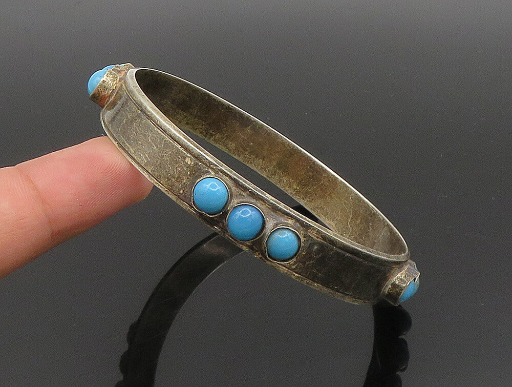 EUROPEAN 925 Silver  Vintage Triple Turquoise Pattern Bangle Bracelet  BT9395