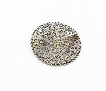 925 Sterling Silver  Vintage Antique Filigree Floral Design Brooch Pin  BP3130