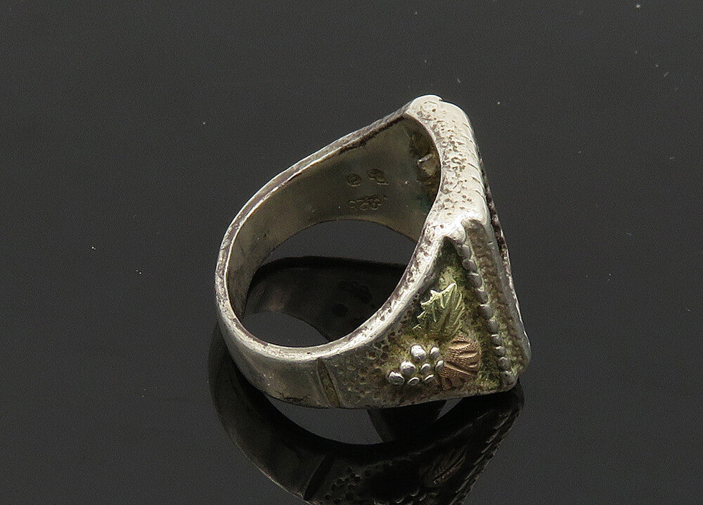 925 Silver & 12K GOLD  Vintage Antique Floral Leaves Band Ring Sz 9  RG20025