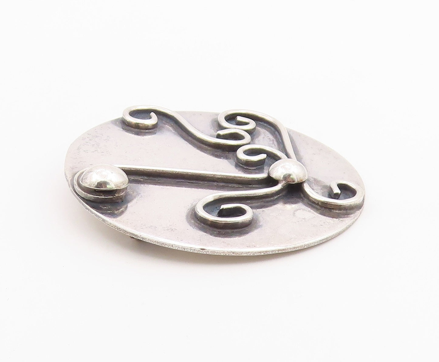 925 Sterling Silver  Vintage Shiny Round Swirl Pattern Brooch Pin  BP3695