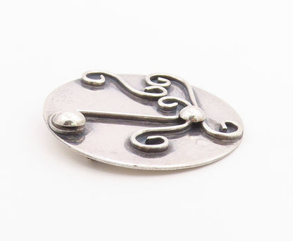 925 Sterling Silver  Vintage Shiny Round Swirl Pattern Brooch Pin  BP3695