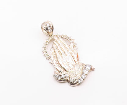 925 Silver  Vintage Cubic Zirconia Religious Prayer Hands Pendant  PT21018