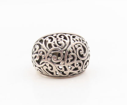 925 Sterling Silver Vintage Ring Intricate Open Scrollwork Dome  Sz 7  RG34965