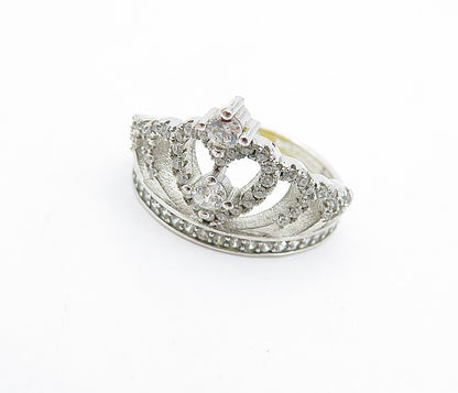 925 Sterling Silver  Shiny Cubic Zirconia Royal Crown Band Ring Sz 7.5  RG7588