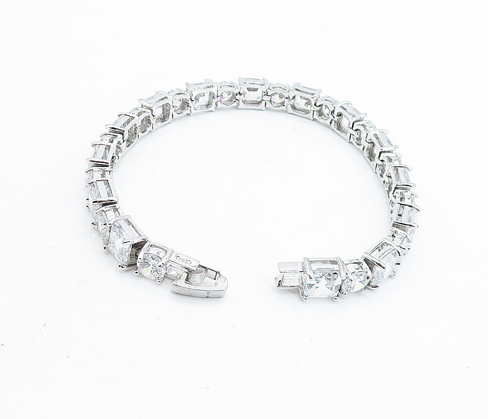 925 Sterling Silver Sparkling Prong Set Cubic Zirconia Chain Bracelet BT3234