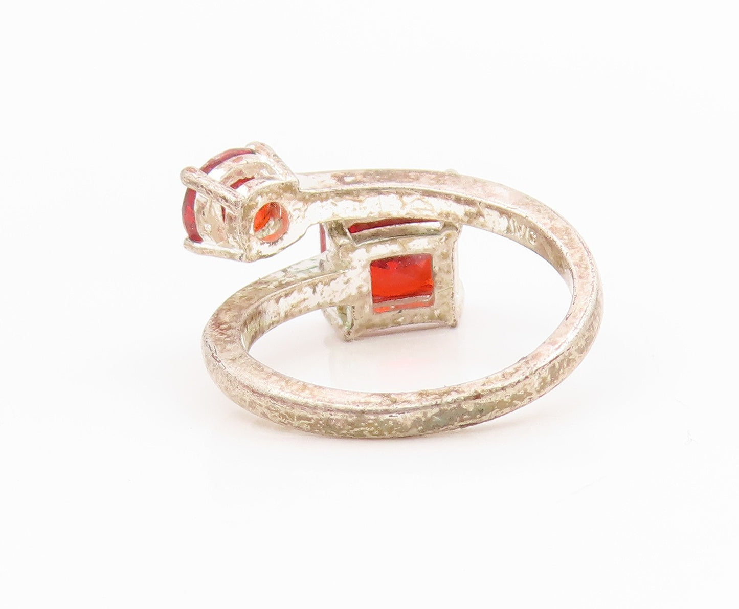 925 Sterling Silver Vintage Ring Two Shape Red CZ Elegant Bypass  Sz 6  RG34620