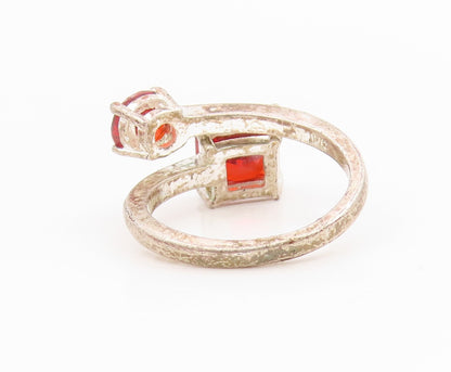925 Sterling Silver Vintage Ring Two Shape Red CZ Elegant Bypass  Sz 6  RG34620