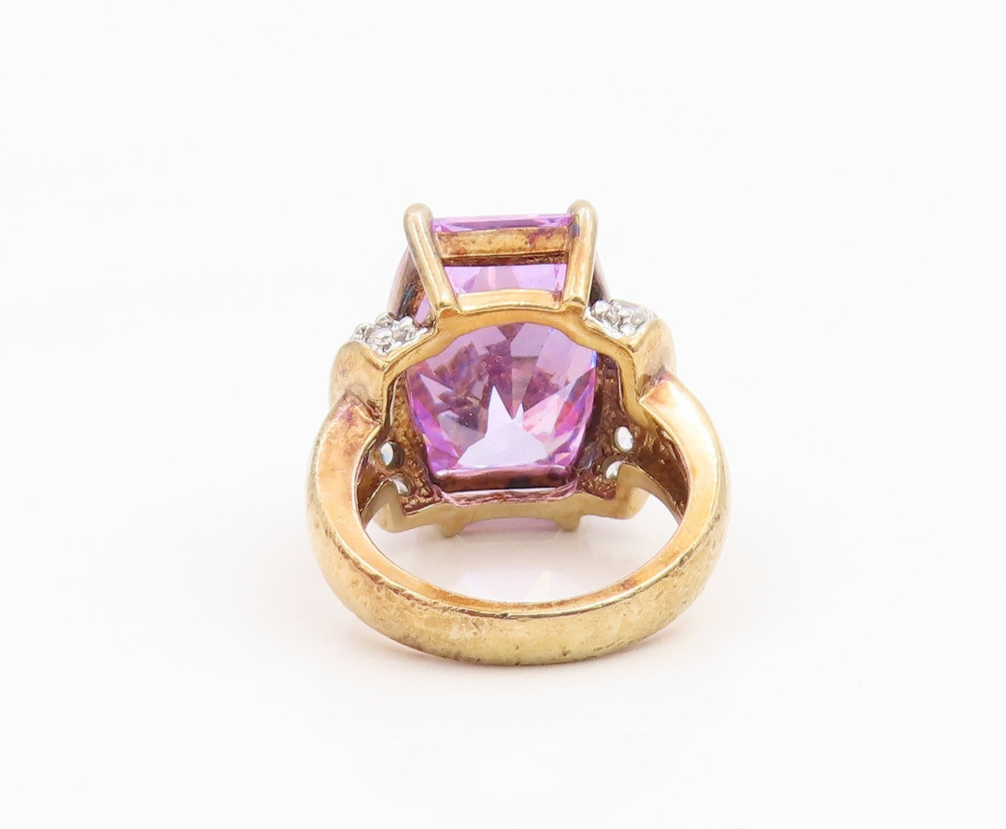 925 Sterling Silver Vintage Ring Gold Plated Amethyst & CZ Band  Sz 5  RG35493