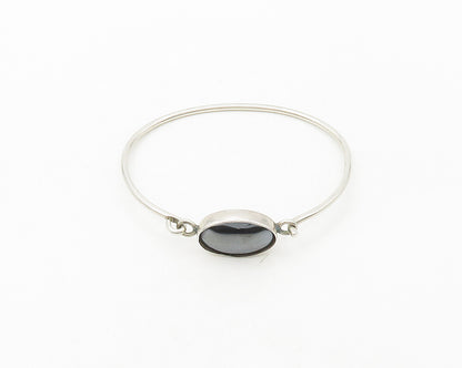MEXICO 925 Silver  Vintage Cabochon Cut Hematite Hook Bangle Bracelet  BT6878