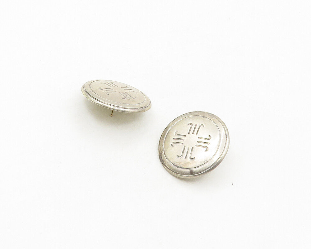 925 Sterling Silver Vintage Etched Button Drop Earrings EG9123
