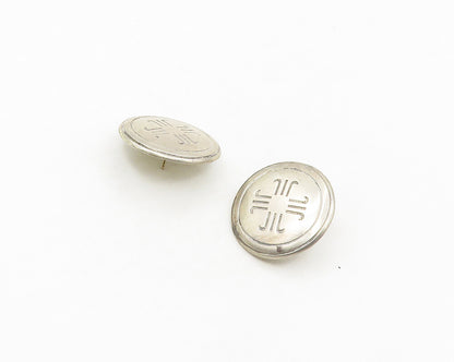 925 Sterling Silver Vintage Etched Button Drop Earrings EG9123
