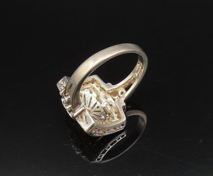 925 Silver  Vintage Openwork Square Frame Cubic Zirconia Ring Sz 9  RG25951