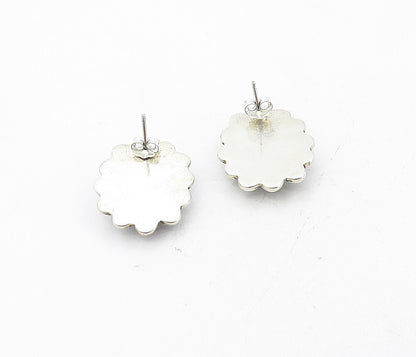 NAVAJO 925 Sterling Silver  Vintage Carved Jasper Floral Drop Earrings  EG4179