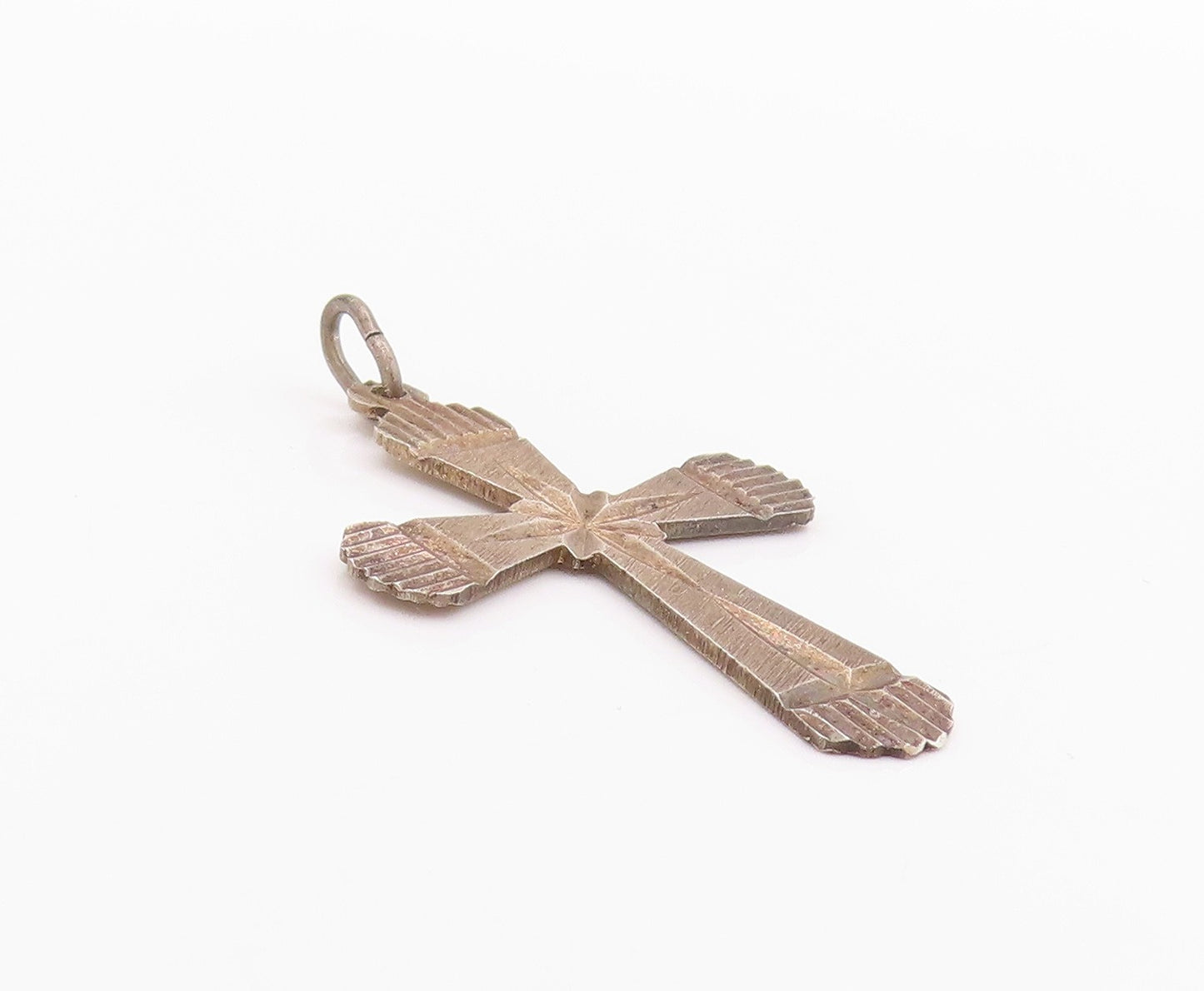 925 Sterling Silver Vintage Pendant Grooved Religious Cross  PT24387