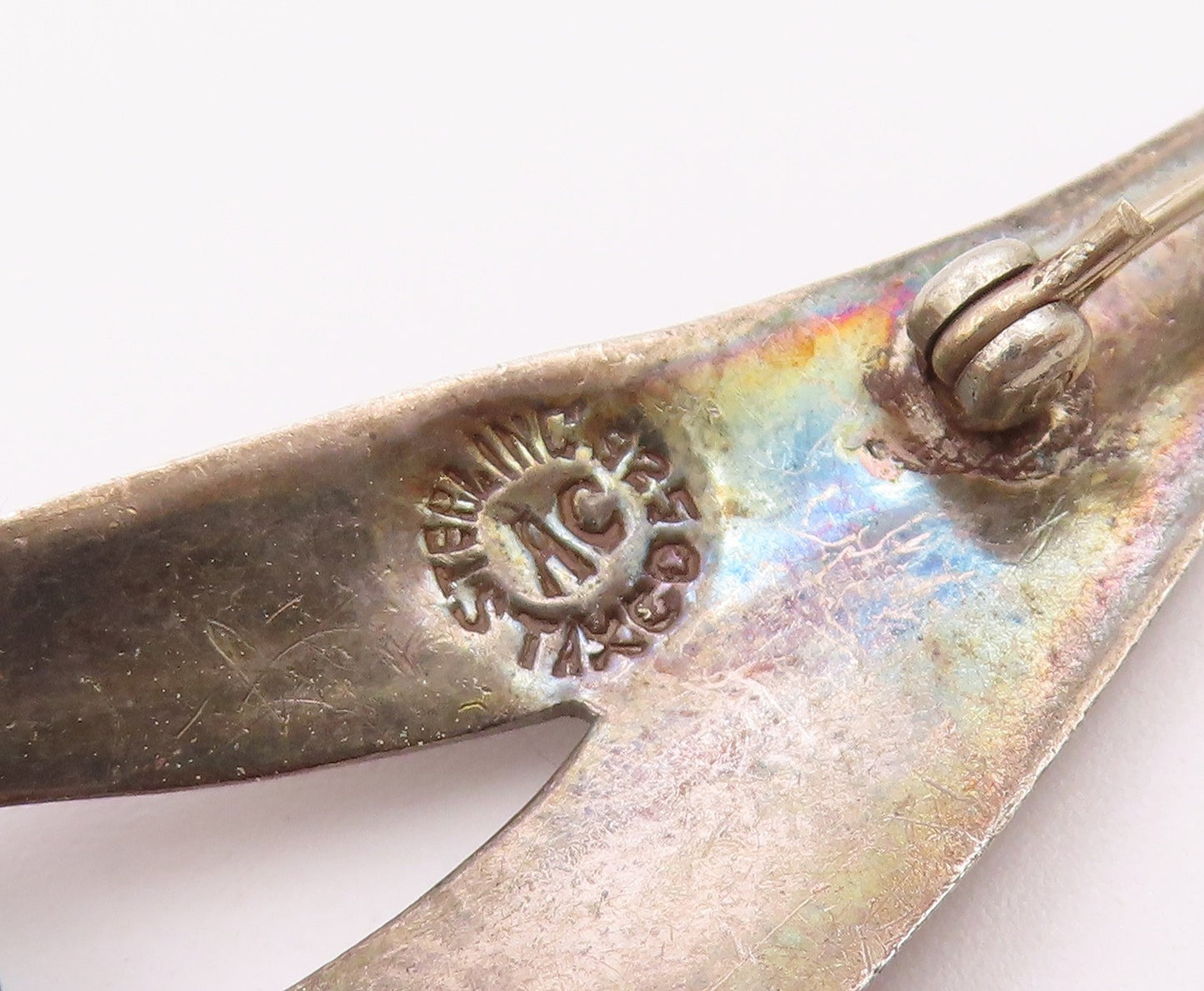 MEXICO 925 Silver  Vintage Tri Cutout Leaf Beaded Turquoise Brooch Pin BP10398