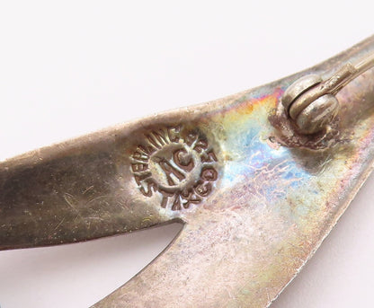 MEXICO 925 Silver  Vintage Tri Cutout Leaf Beaded Turquoise Brooch Pin BP10398
