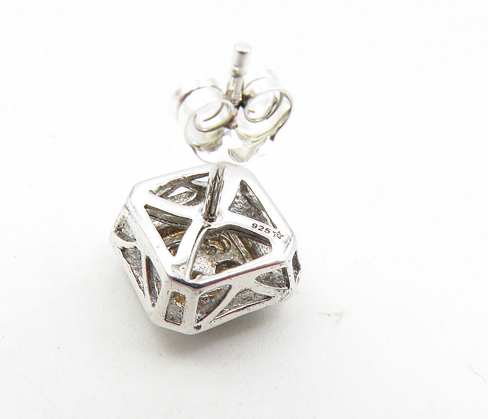 925 Sterling Silver  Shiny Genuine Diamonds Square Stud Earrings  EG4670