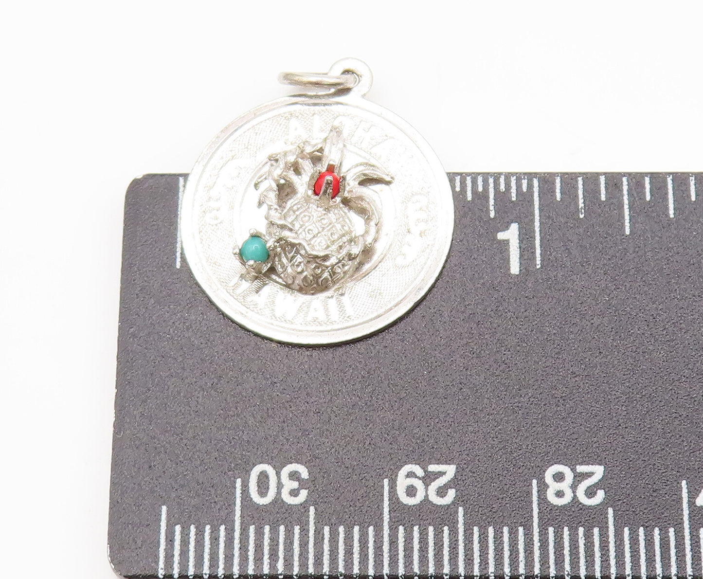 925 Sterling Silver Vintage Pendant Hawaii Turquoise Carved Pineapple   PT22445
