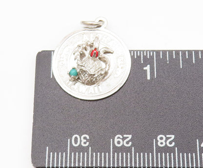 925 Sterling Silver Vintage Pendant Hawaii Turquoise Carved Pineapple   PT22445