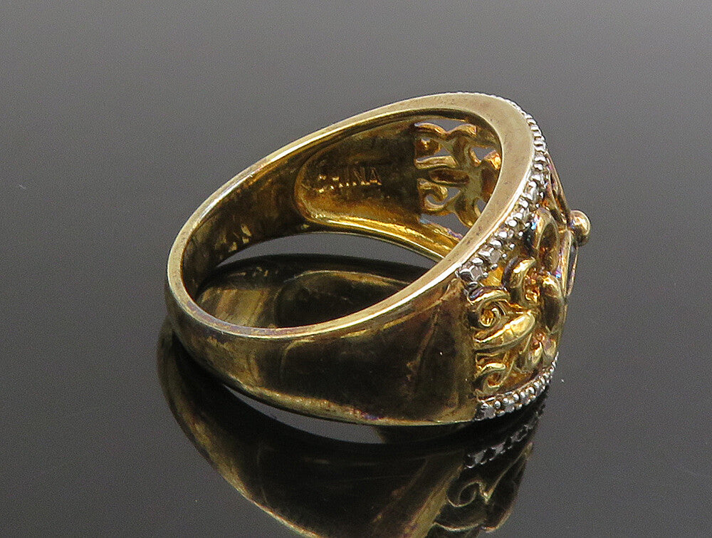 925 Silver  Vintage Two Tone Black Spinel Floral Scroll Ring Sz 10  RG25176