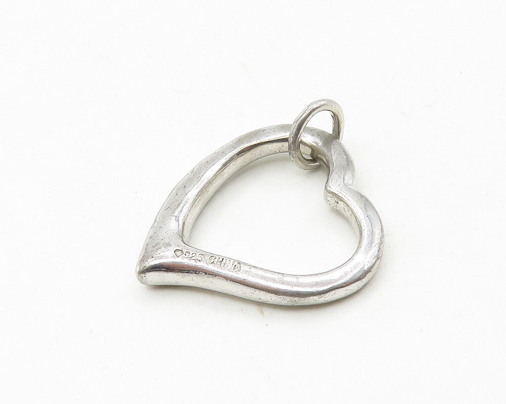 925 Sterling Silver  Vintage White Topaz Open Love Heart Pendant  PT14357