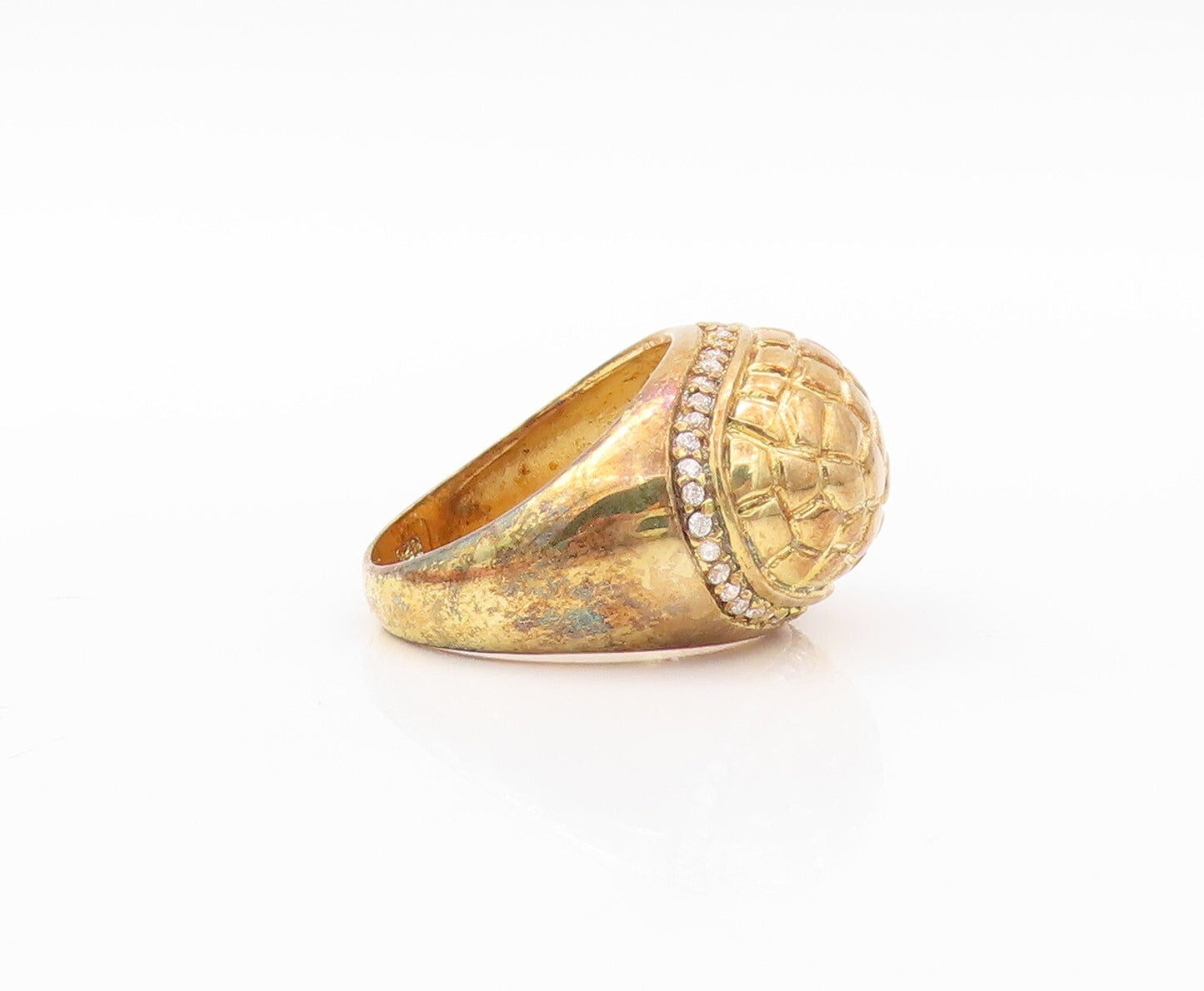 925 Sterling Silver Vintage Ring Gold Plated Snake Skin CZ Band Sz 7 RG30316