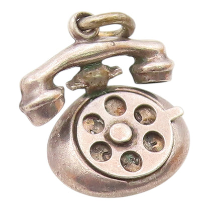 925 Sterling Silver  Vintage Old Fashioned Telephone Petite Pendant  PT18183