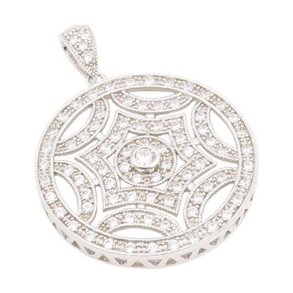 925 Sterling Silver Vintage Pendant CZ Openwork Geometric Medallion  PT25874