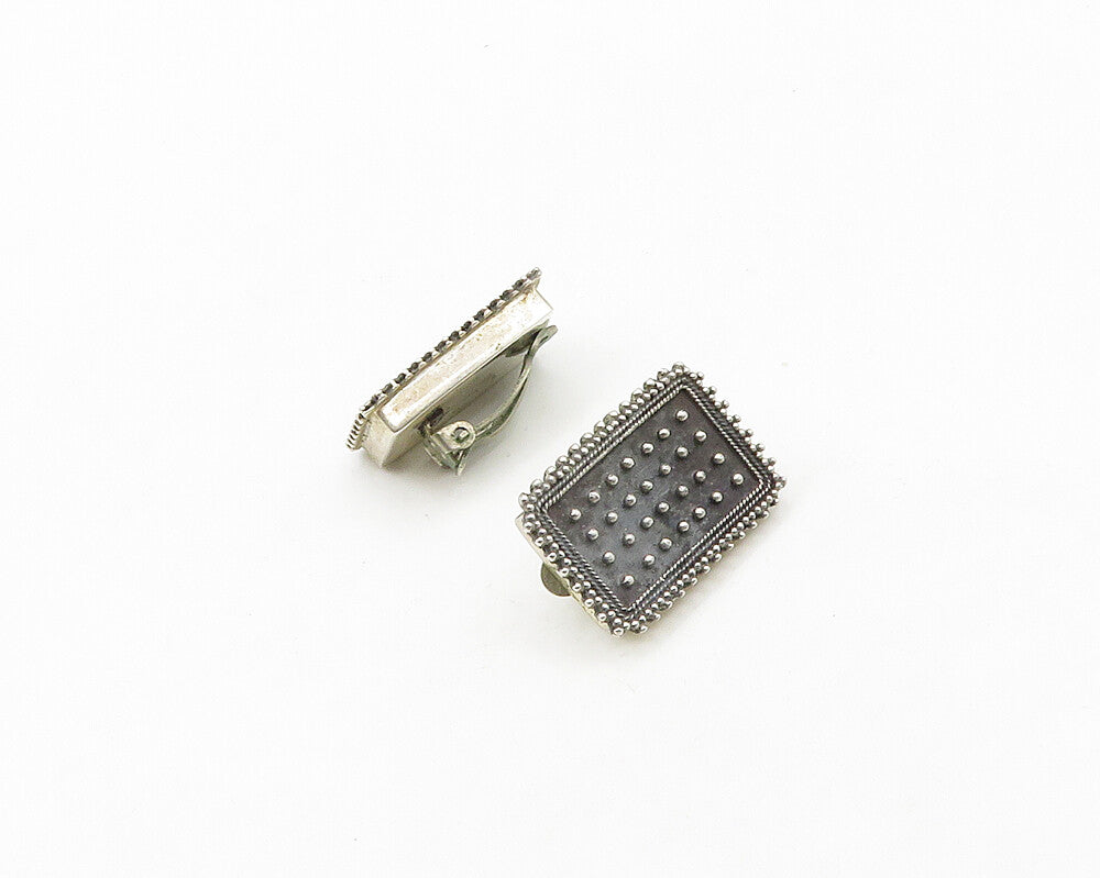 WOODS 925 Silver  Vintage Spiked Detail Square Non Pierce Earrings  EG9759
