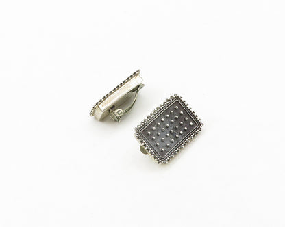 WOODS 925 Silver  Vintage Spiked Detail Square Non Pierce Earrings  EG9759
