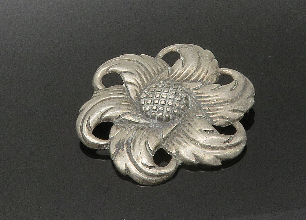 925 Sterling Silver  Vintage Antique Dark Tone Floral Motif Brooch Pin  BP8779