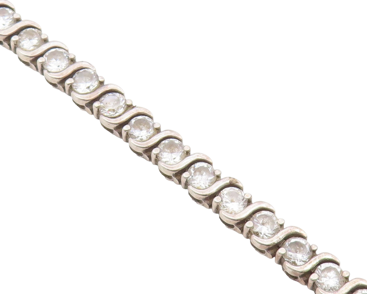 925 Sterling Silver  Shiny Round Cut Cubic Zirconia Chain Bracelet  BT7040